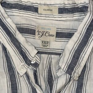 J Crew Baird McNutt Irish Linen Short Sleeve Button Down Men's 2XLT Blue Striped